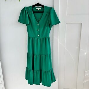Monteau Los Angeles Kelly Green Cinched Waist Flutter Sleeve Womens Dress Small